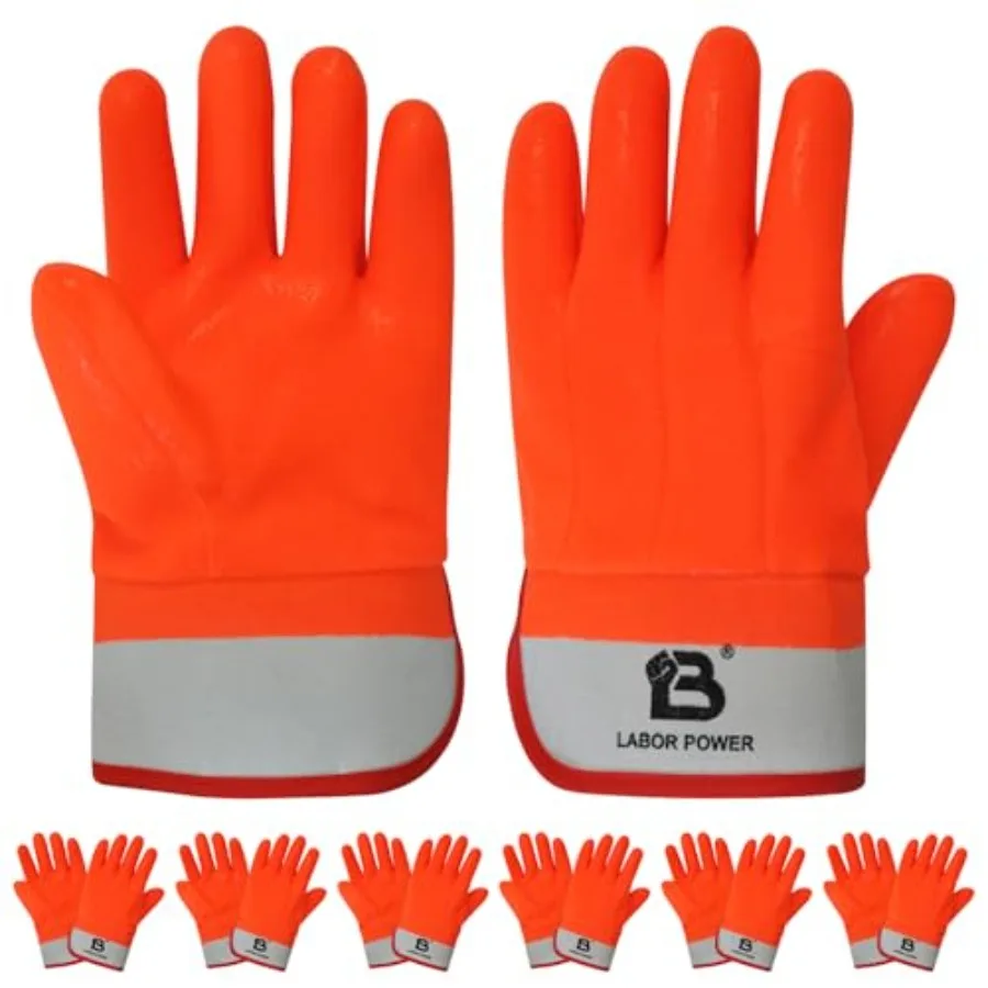 

PVC Foam Lined Gloves for Men Waterproof Work Gloves with Rubberized Safety Cuff Sandy Finish