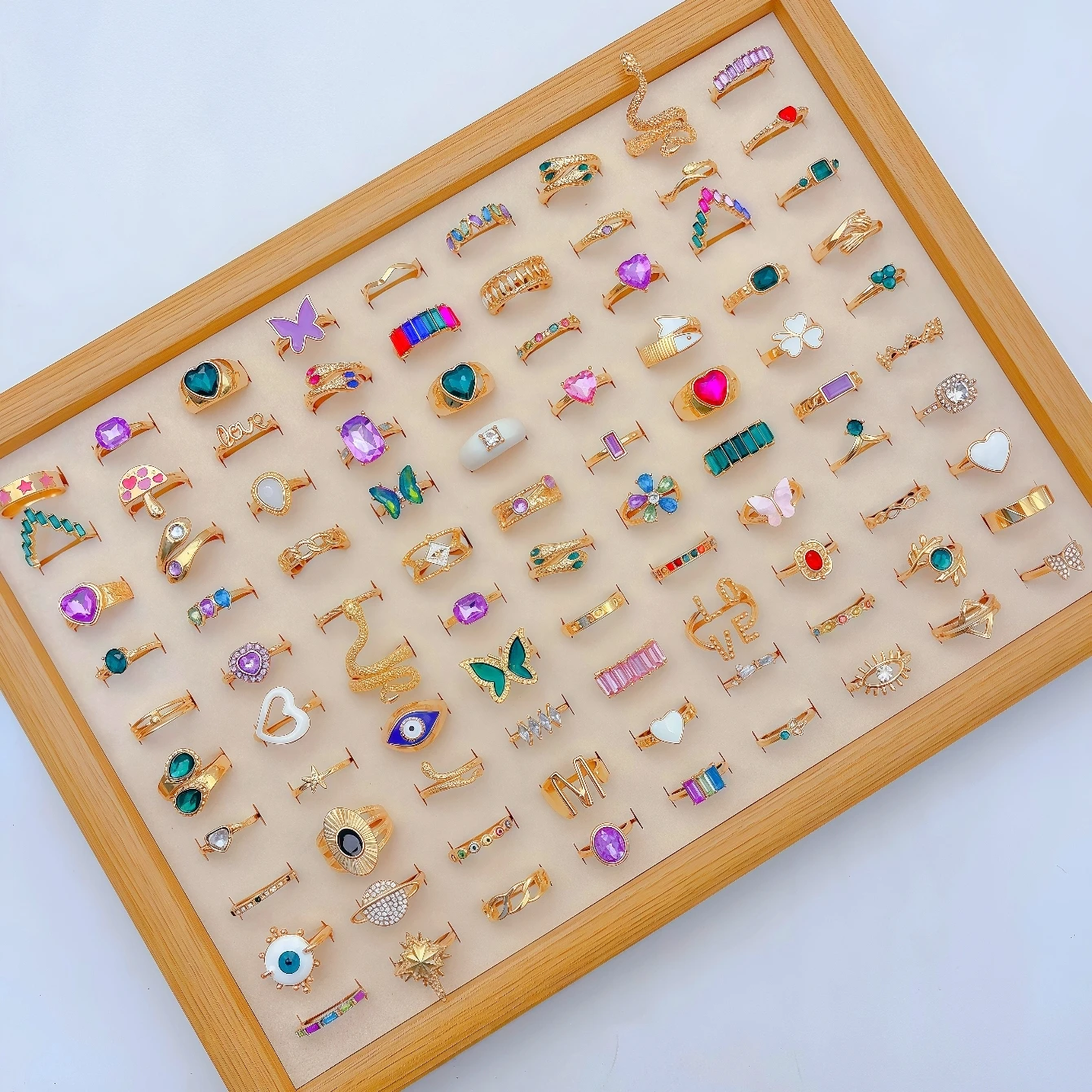 10/20/30/40/50 قطع الموضة الملونة حجر الراين خواتم مجموعة للنساء العصرية الأفعى فراشة القلب الحب مجوهرات هدايا الحفلات