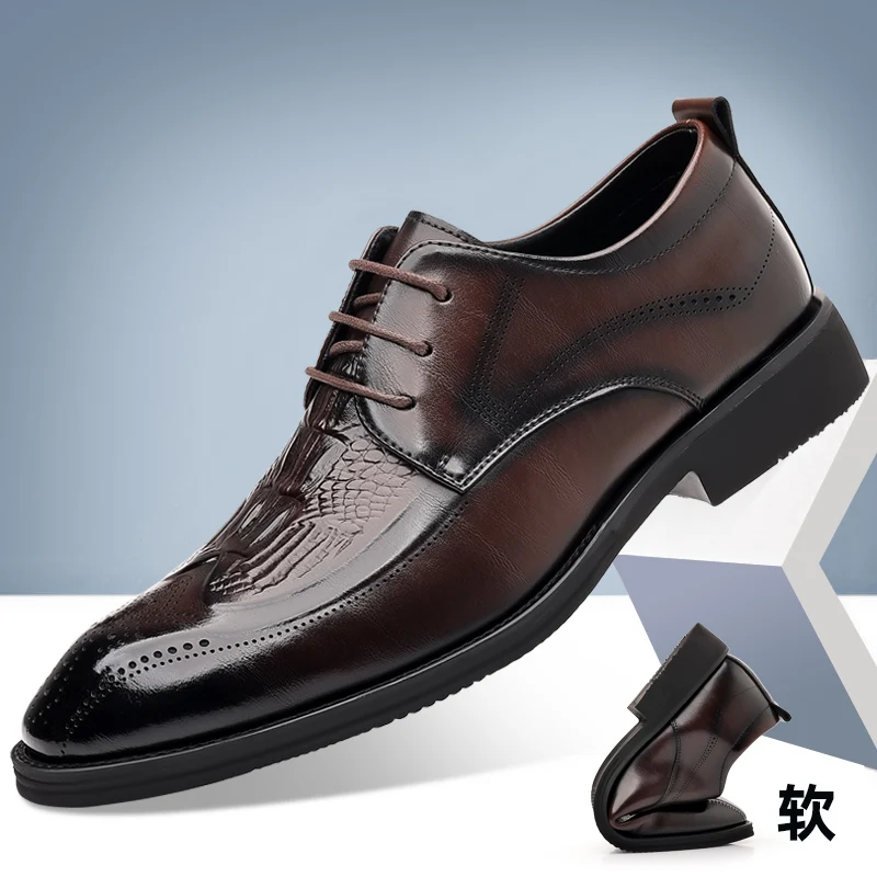 WAERTA Classic British Style Pointed Toe Leather Shoes Men Oxfords Business Formal Man Leather Shoes Brogue Flats Wedding Shoe