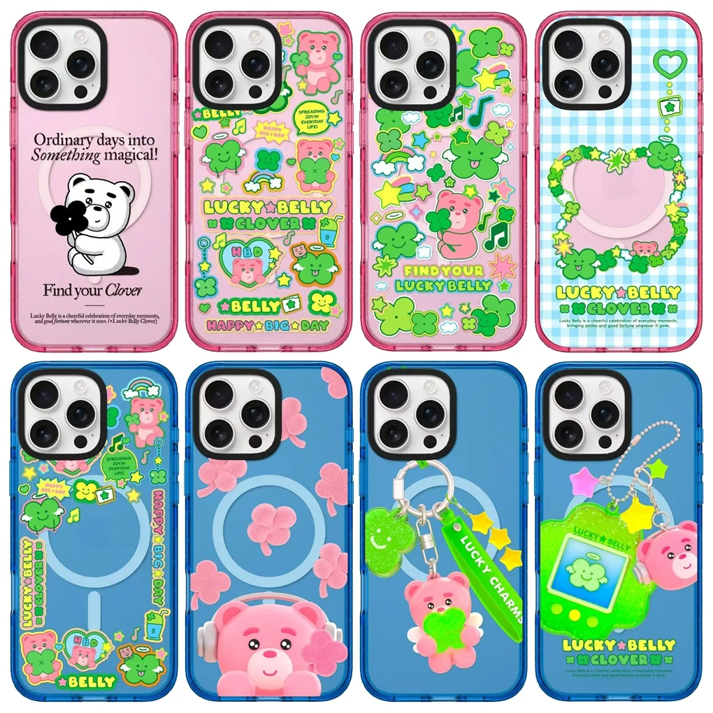 

Bear Pink Blue Acrylic Border IPhone 12 13 14 15 16 17 Pro Max Case - Protective IPhone Case