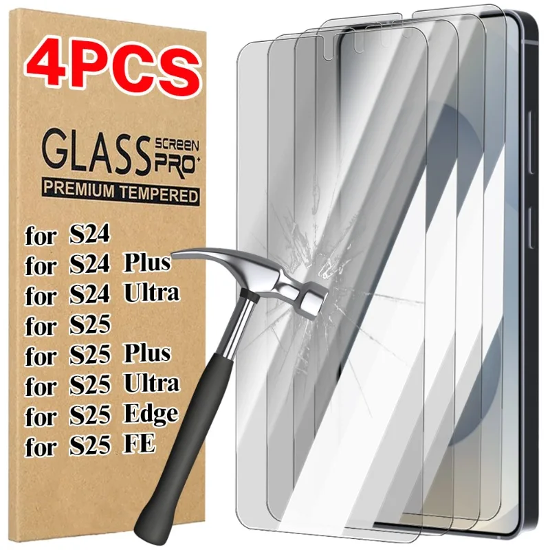 

1-4Pcs for Samsung Galaxy S24 S25 Ultra Plus 5G 9H Anti Scratch Screen Protector Unlock Tempered Glass for Samsung S25FE Film