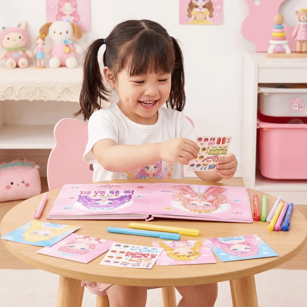 4-5-個再利用可能なプリンセスドレスアップステッカーブック手芸衣装メイクアフェイスパズルステッカーセット-diy-アクティビティおもちゃ衣類