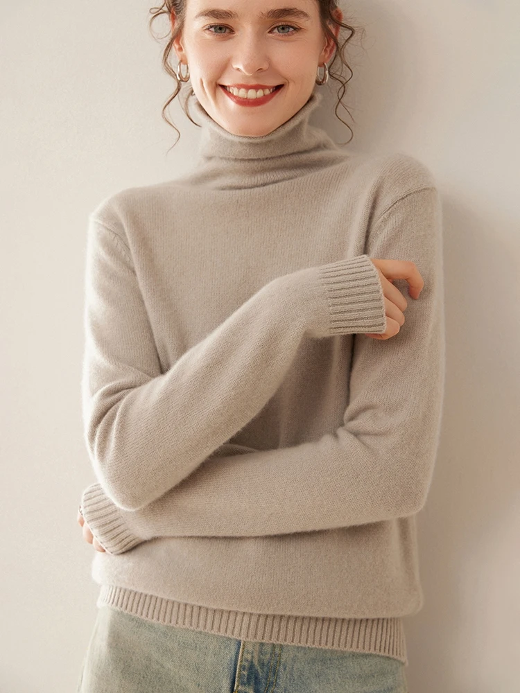 ADDONEE Women 100% Cashmere Sweater Autumn Winter Basic Turtleneck Pullover Soft Warm Comfy Cashmere Knitwear Simple Style Tops