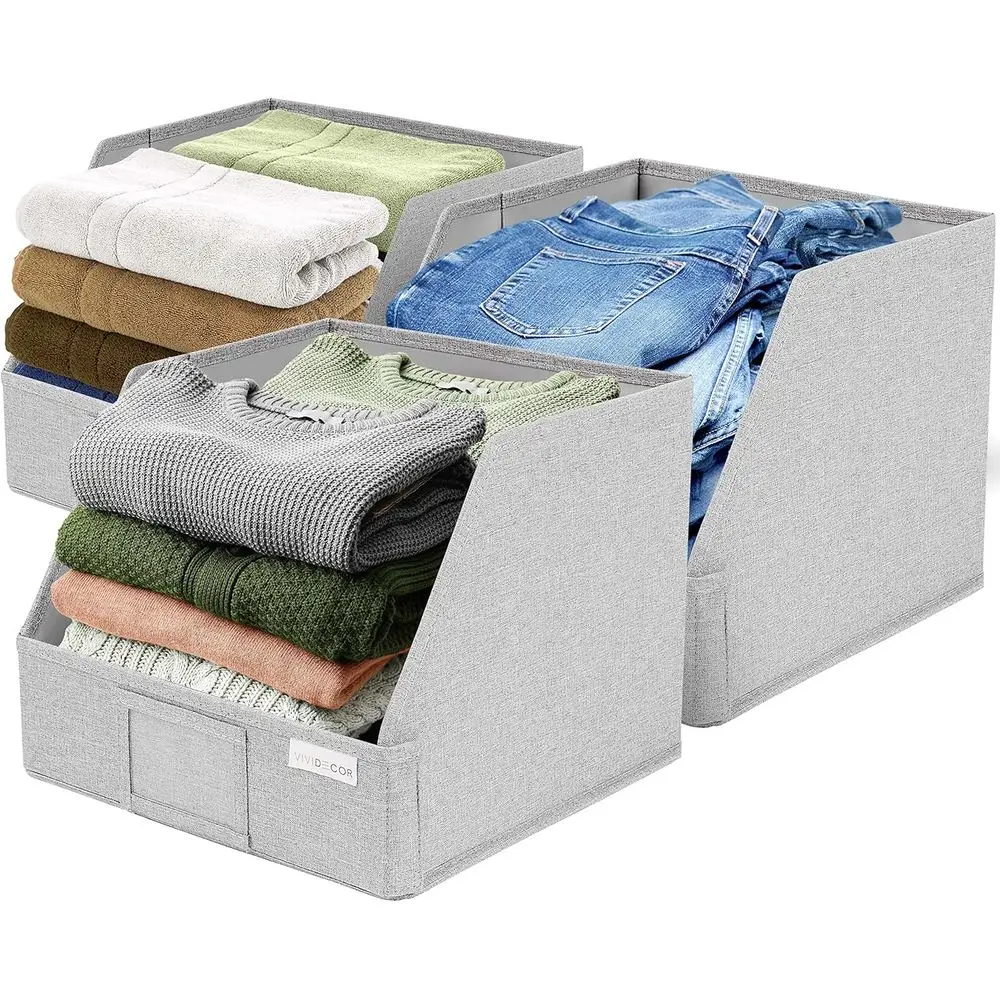 

12x12x10 Fabric Storage Baskets, Closet Organizers, Open Front Fabric Baskets, Collapsible Organizer Boxes for Clothes, Linen -