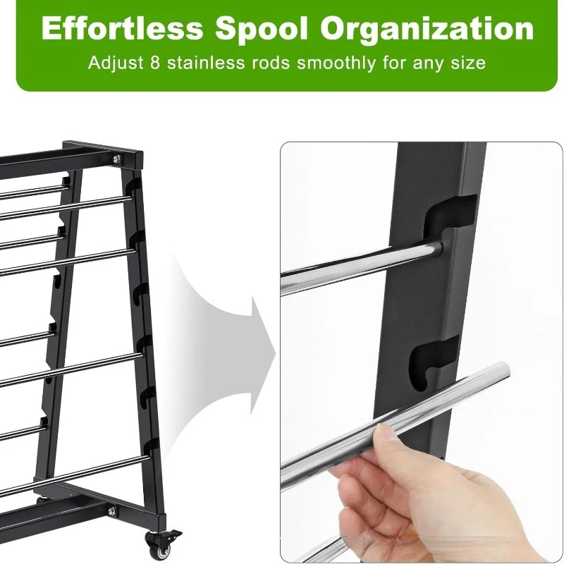 400LBS Heavy Duty Cable Spool Holder 8-Rod Wire Dispenser Mobile Reel Storage Stand with Locking Casters