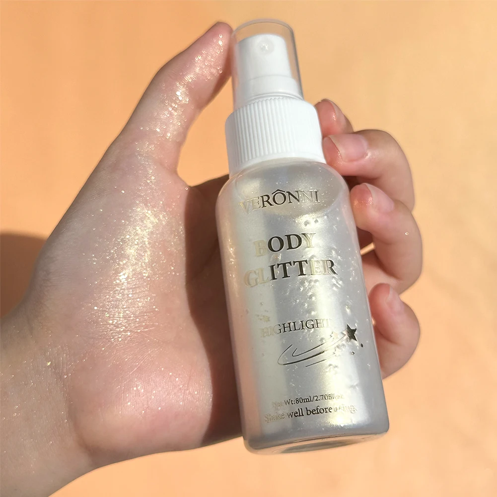 Spray evidenziatore liquido Glow Shimmer Spray, lozione spray glitterata all'olio Contorno viso Trucco illuminante Illuminante viso e corpo