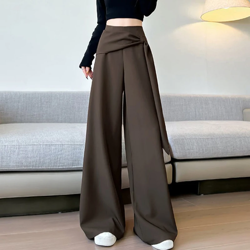 Chic Wide Leg Pant Women Autumn Fashion Sash Tie High Waist Trouser Loose Office Lady Fall Streetwear All Match Straight Trouser