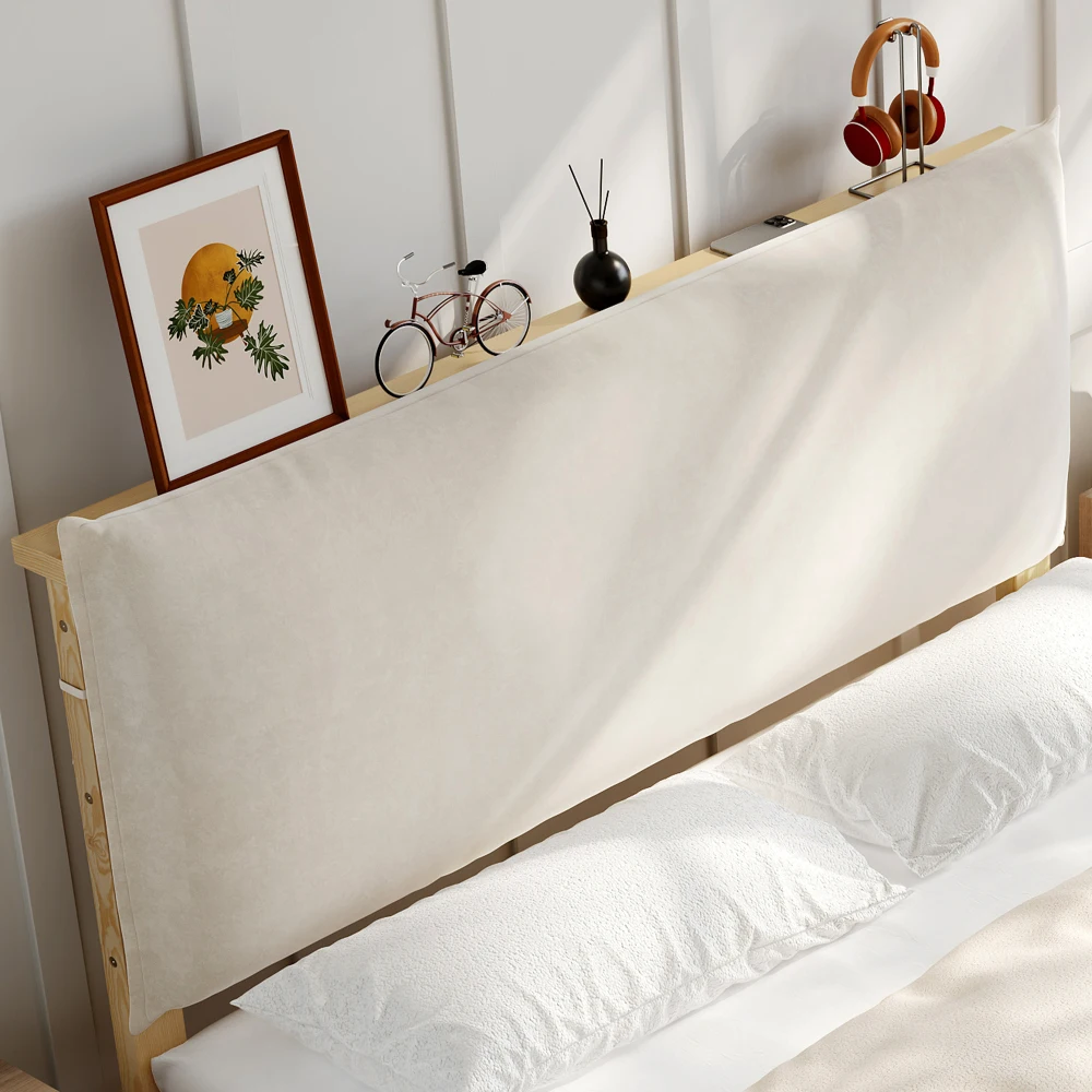 PINGGO Samtbezogenes Einzelbett für Kinder, weiche Rückenlehne, stabile Lattenbasis, breite Beine, Kiefer, Schwamm, Sperrholz, 140 x 200 cm, ohne Matratze – Detail 16