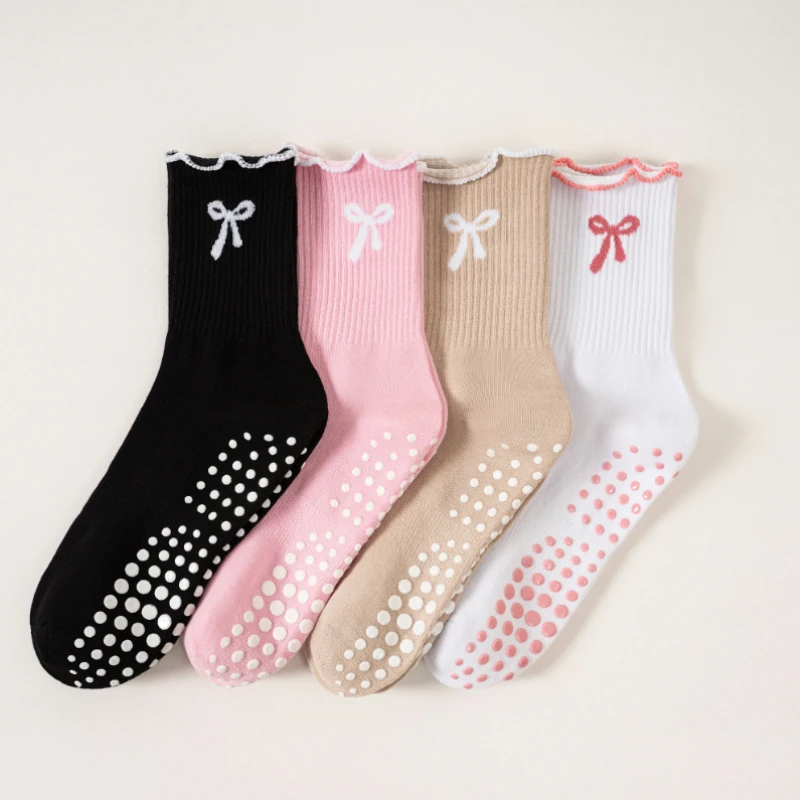 1/3 pairs of anti-slip grip Pilates socks, pure cotton breathable yoga socks, high elasticity sweat-absorbing mid-calf socks
