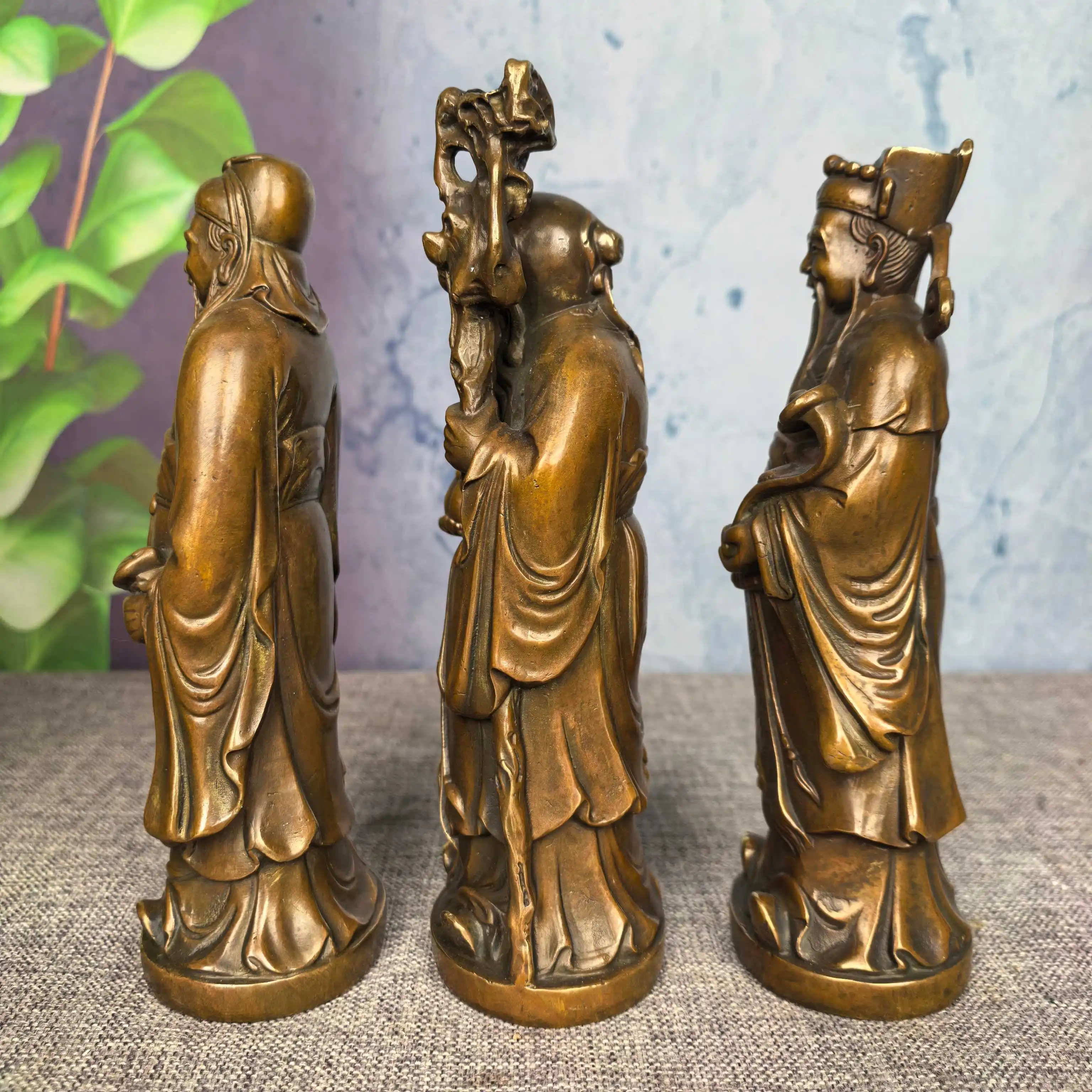Old Brass Fu Lu Shou Three immortals longevity blessing get rich Study desktop screen Amass wealth Ornaments Town house