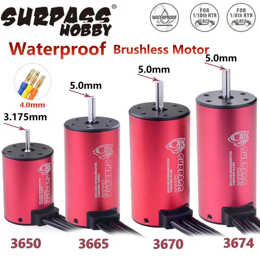 Surpass Hobby KK Waterproof Brushless Motor 3650 3665 3670 3674 for 1/8 1/10 Traxxas Tamiya WPL MJX RedCat Wltoys 12428 RC Car