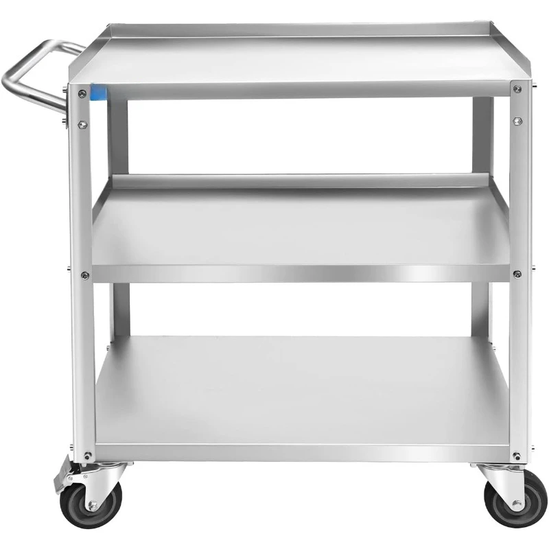 3 Tier Stainless Steel Utility with Handle and Wheels for Kitchen Restaurant Hospita Lab and Hotel 16.5