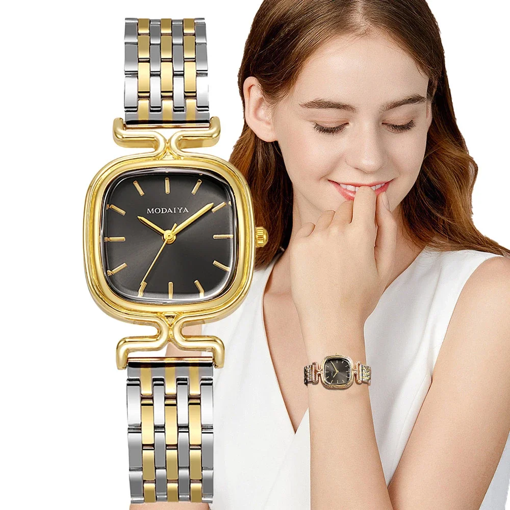 Petite montre à quartz carrée simple pour femme, montre-bracelet de luxe pour femme, acier inoxydable, bracelet en or, horloge d'affaires, 2025