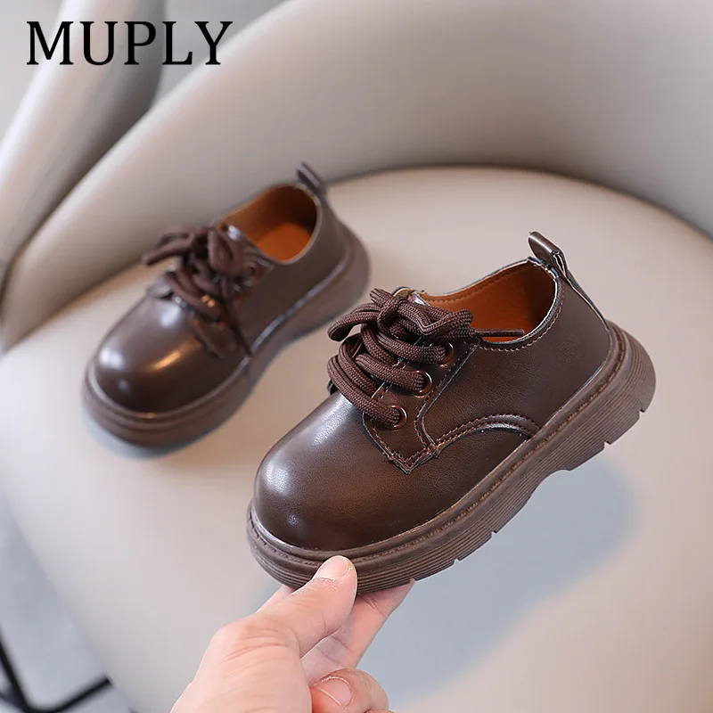 Children Black Leather Shoes for Party Wedding Classic Lace-Up Boys Girls School Uniform Shoes Non-Slip Kids Casual Loafers