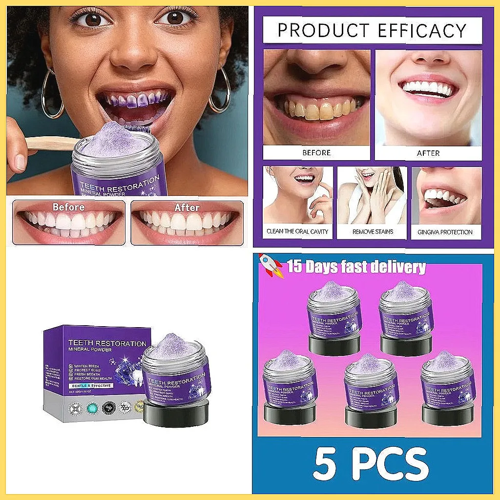 

Purple Teeth Whitening Powder, 26 Treatments for Plaque & Tartar Removal, Fresh Breath Oral Care