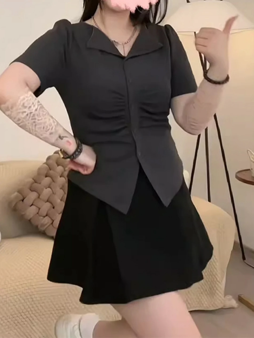 Fashionable Short Sleeve T-Shirt Women's Summer plus Size Slimming Irregular V-neck Top Korean Style Commute Wind Regular Thi...