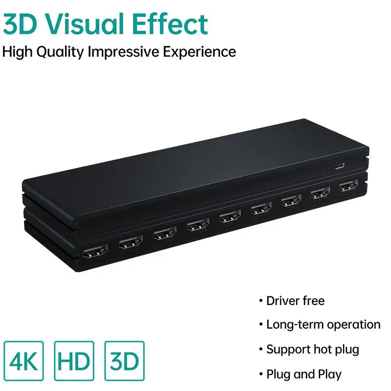 8-Port HDMI Splitter 1 in 8 out 4K 30Hz HDMI Splitter 1x8 Video Distributor Converter HDCP1.4 for PC Loptop PS4 DVD Projector TV