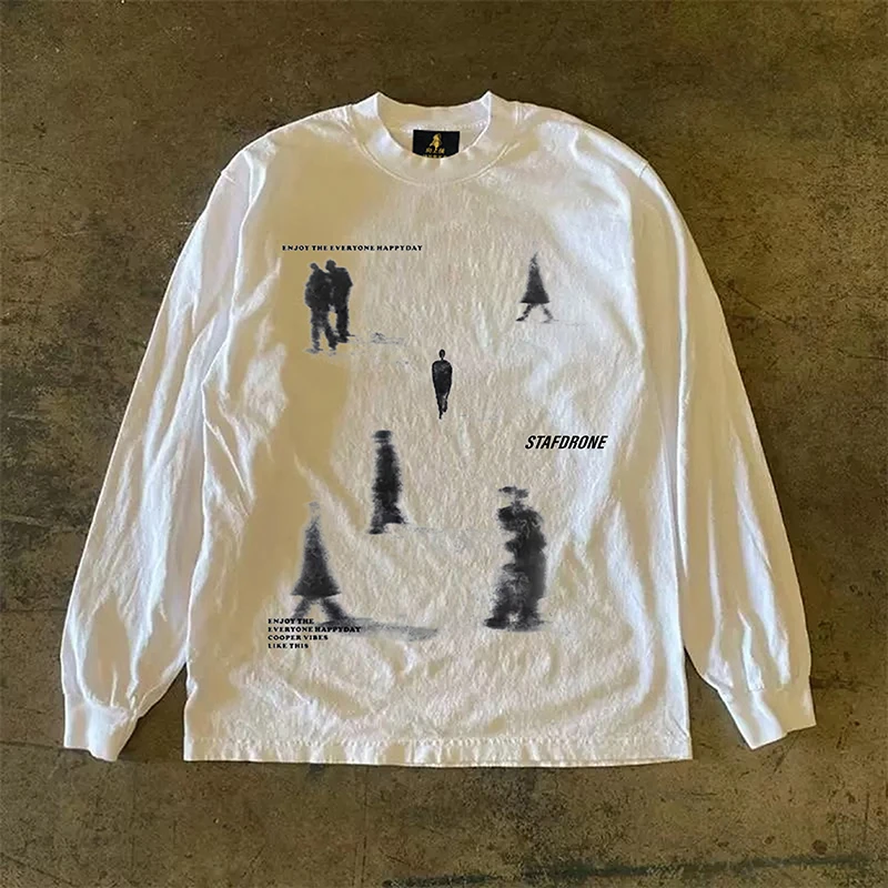 Long Sleeve 310 Pure Cotton Men's T-Shirt Upward Hero Non-Light American Style Couple's T-Shirt Youth Loose Fit Printed Tee