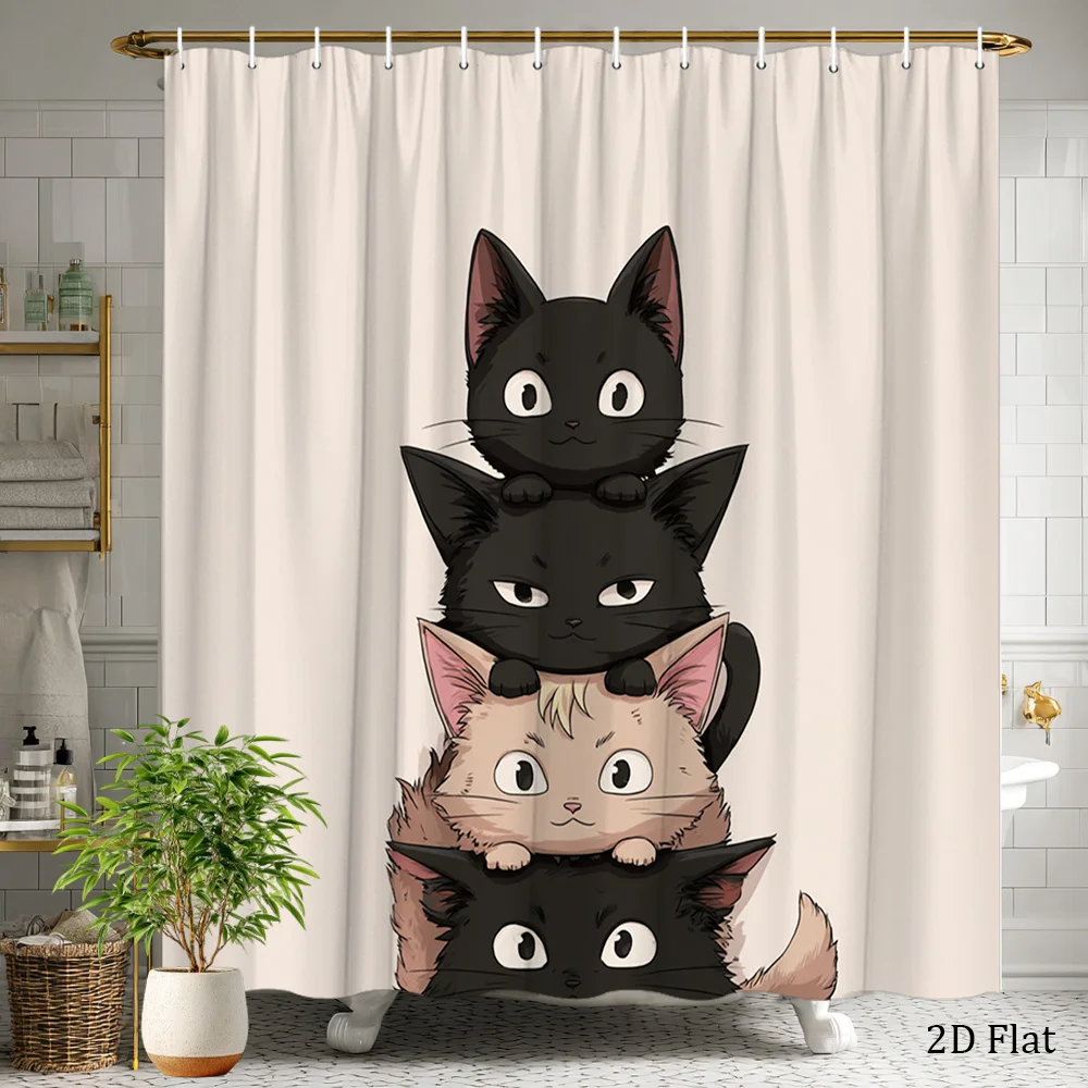 Cute Stacked Cats Shower Curtain – 71×71
