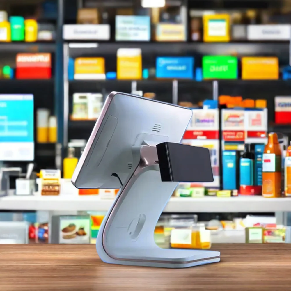 معالج Windows 10/11 عالي I5 8GB 128GB SSD مزدوج 15.6 بوصة عرض قابل للتخصيص ماكينة تسجيل المدفوعات النقدية POS