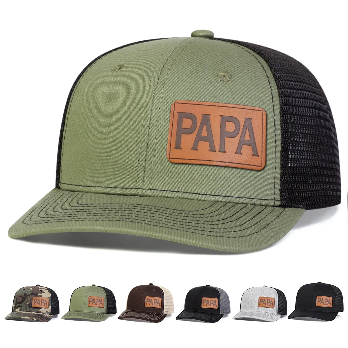 Unisex Brown PAPA Leather Label Baseball Net Caps Outdoor Ad