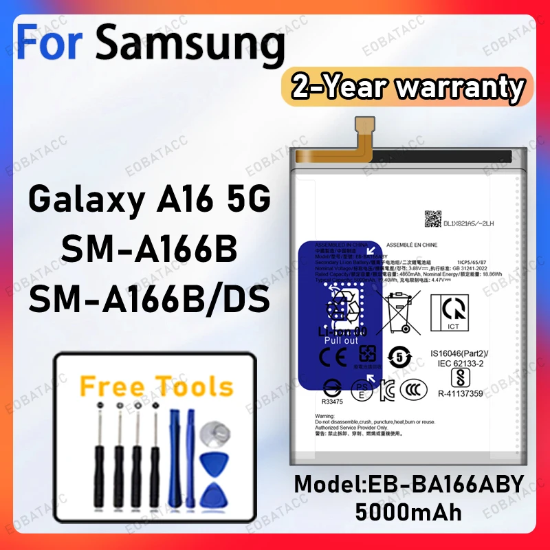 100% New 5000mAh EB-BA166ABY Battery For Samsung Galaxy A16 5G/SM-A166B batteries+Free Tools