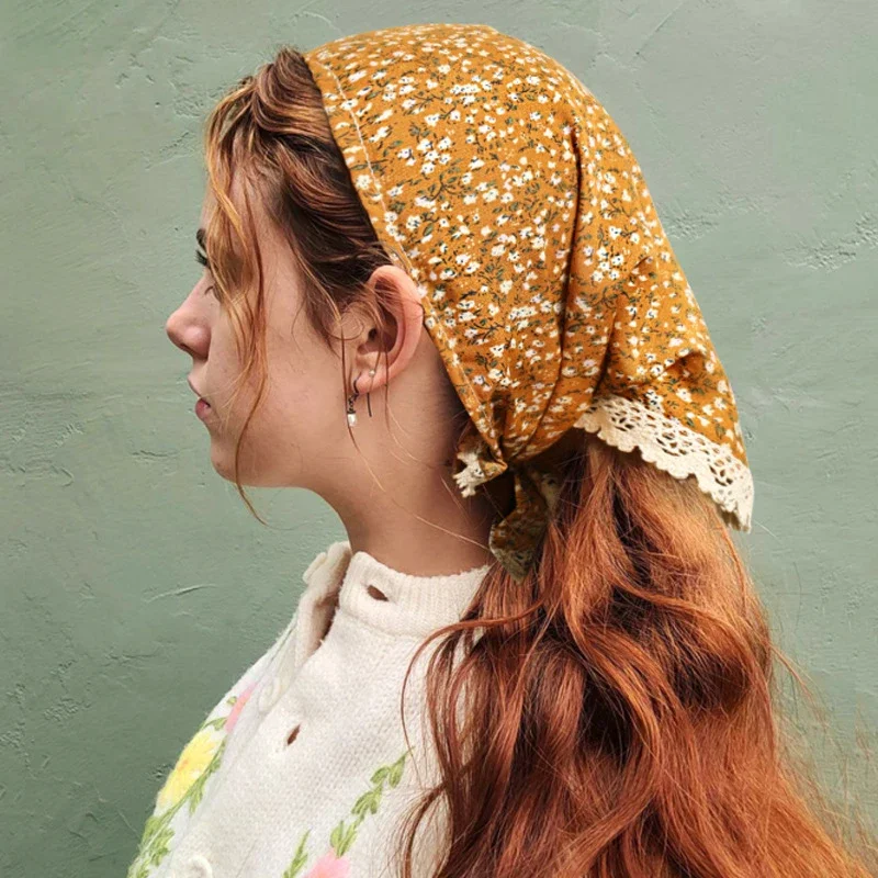 

Sweet Retro Triangle Scarf Flower Hair Bands Fabric Printing French Pastoral Style Women Hair Accessories Headband Towel 2025