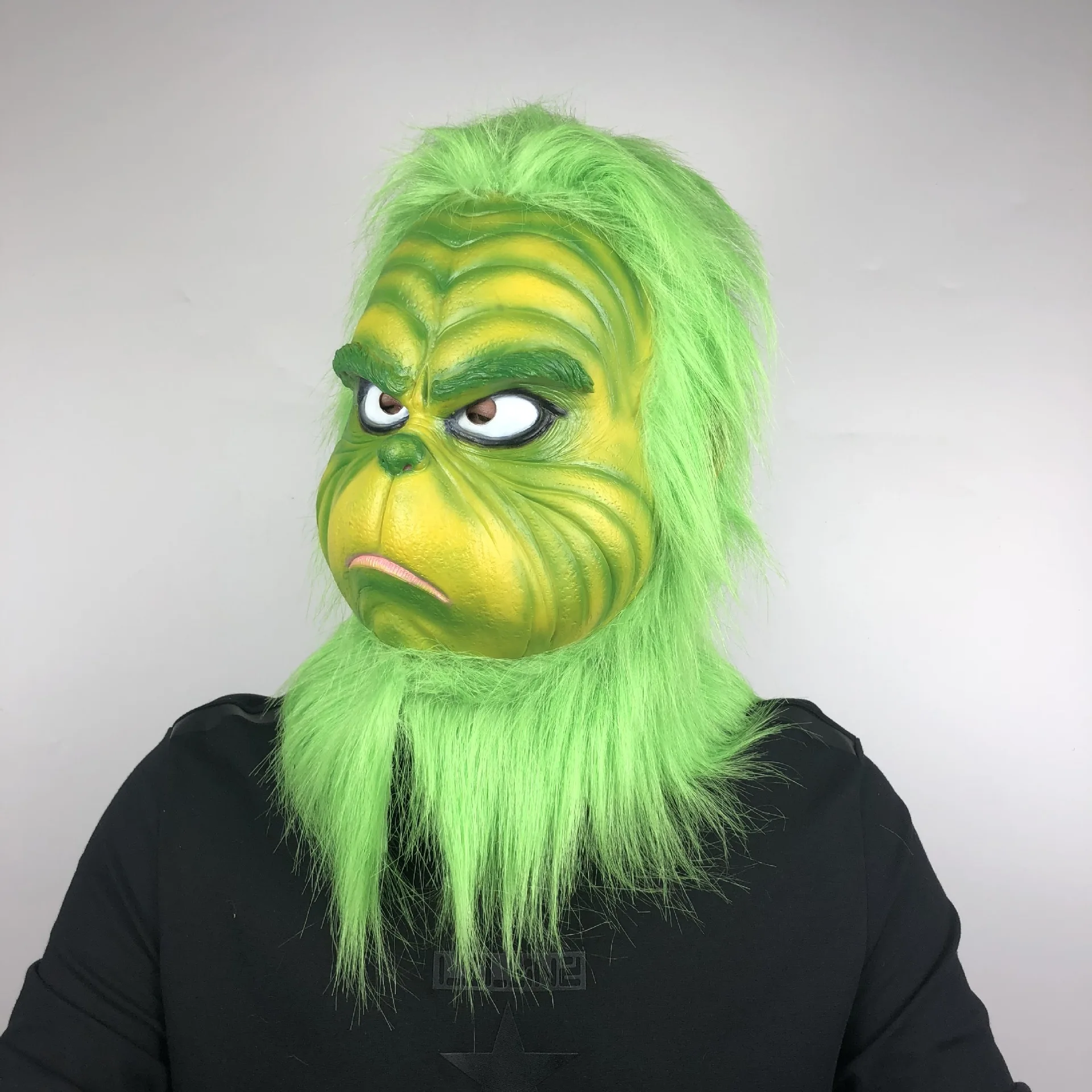 Grüne Pelzige Monster-Vollkopf-Latexmaske, Realistische Grüne Haut-Kreatur-Maske, Weihnachts- und Feiertags-Cosplay-Maskerade-Party-Requisiten – Detail 4