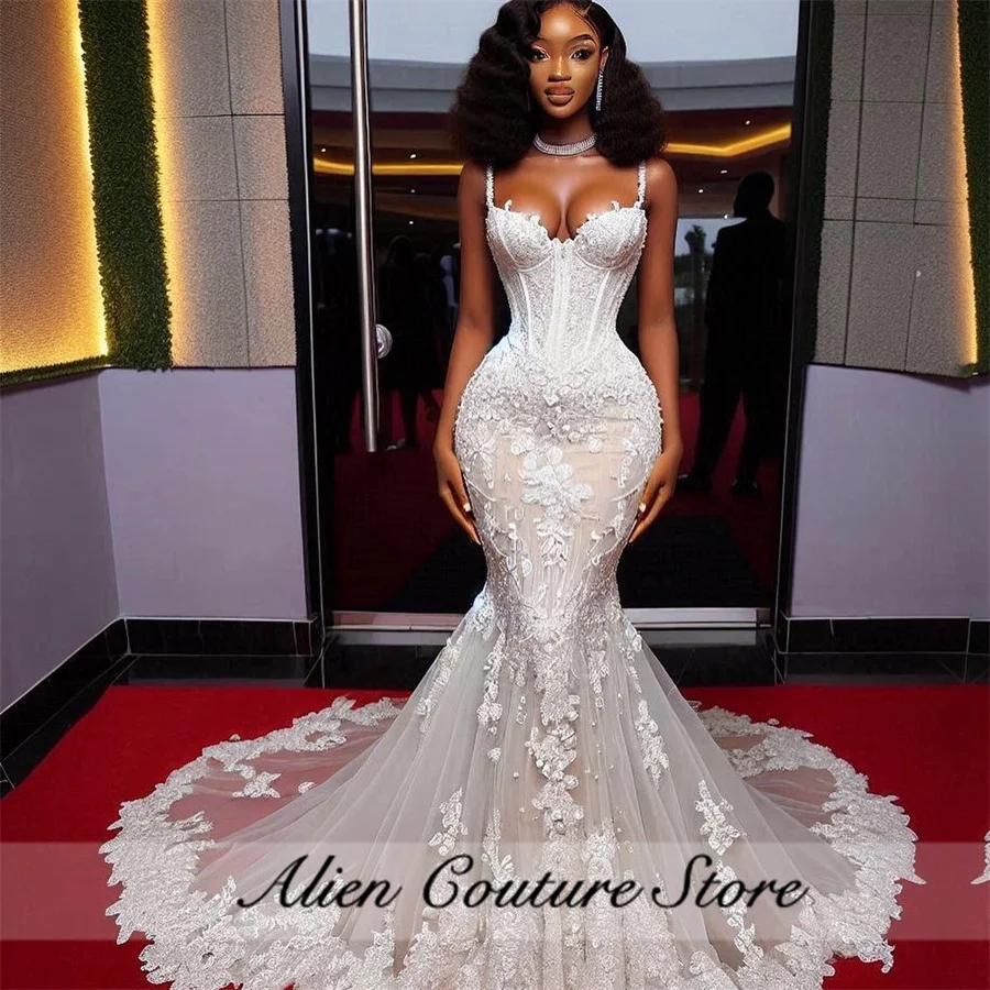 Romance Tulle Mermaid Wedding Dress Luxury Women 2024 Spaghetti Straps Bride Dresses Vestido De Noiva Robe De Mariee Customized 