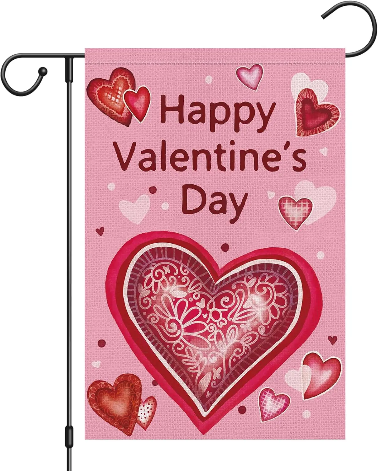 Heyfibro Happy Valentine's Garden Flag 12 x 18 Inch Double Sided Burlap, Heart Pattern Yard Banner Party Supplies for An YYD EEZ