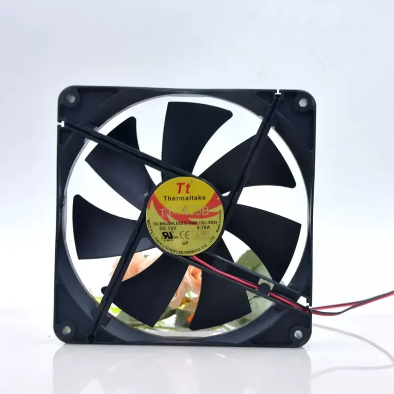 Original TT-1425B 14025 12V 0.70A D14BM-12 2-Wire Dual Ball Bearing Power Fan for Computer Cooling 14CM