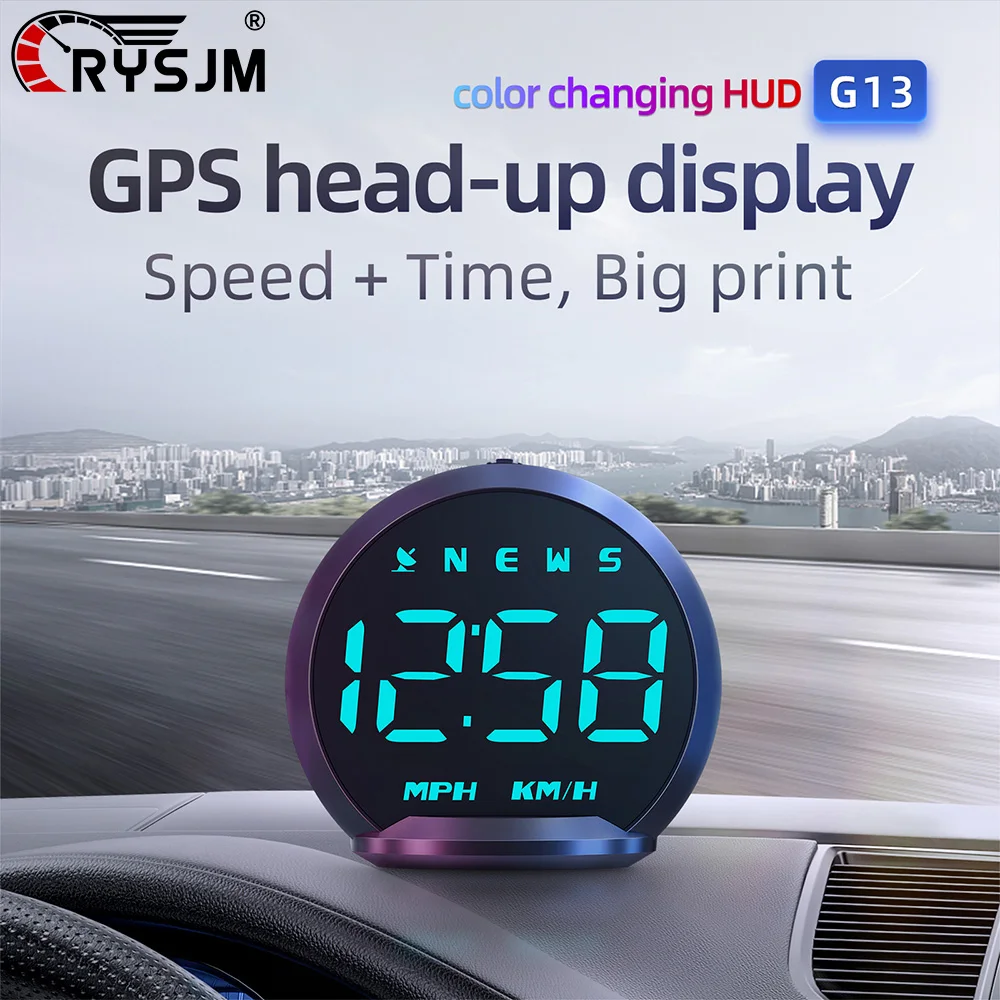 

GPS-дисплей G13 HUD: Спидометр, часы, сигнализация превышения скорости, напоминание о усталости за рулем для всех автомобилей