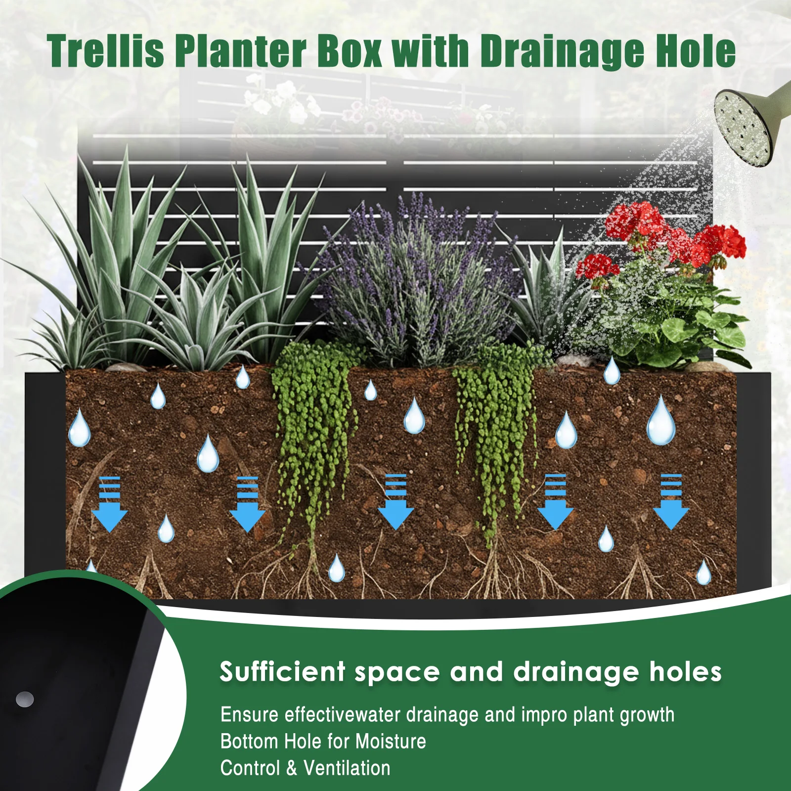 

Металлический уличный приподнятый ящик-кашпо с решеткой 70.87x35.43x15.75 дюймов, отдельно стоящий, для создания зоны приватности