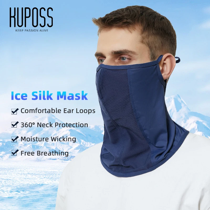 KUPOSS New Cycling Sun Protection Ice Silk Face Mask Highly Elastic Breathable Men Summer Moisture Wicking Quick Drying Outdoor