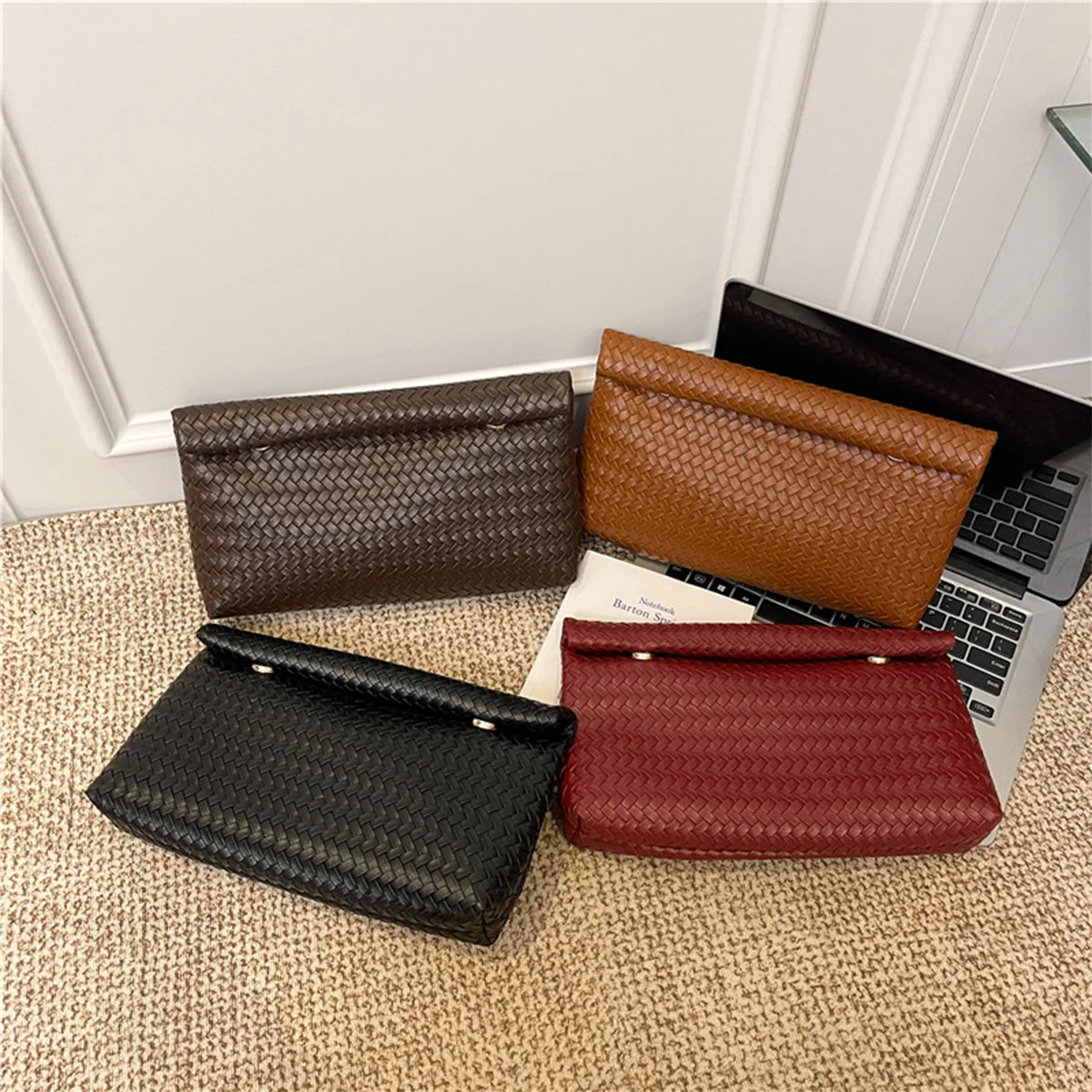 Braided Texture Fashion Retro Solid Color Clutch Bag PU with Lightweight Magnetic Closure Water Resistant for Daily Use image 6