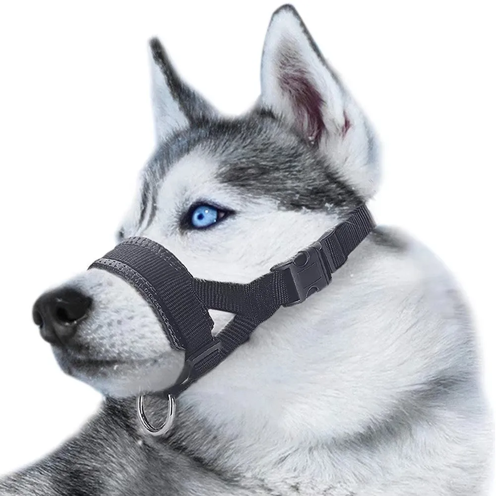 New Soft Nylon Dog Muzzle M/L/XL Adjustable Loop Pet Mouth Mask Bite Prevention with Leash Ring Pet Muzzle Behavior Train