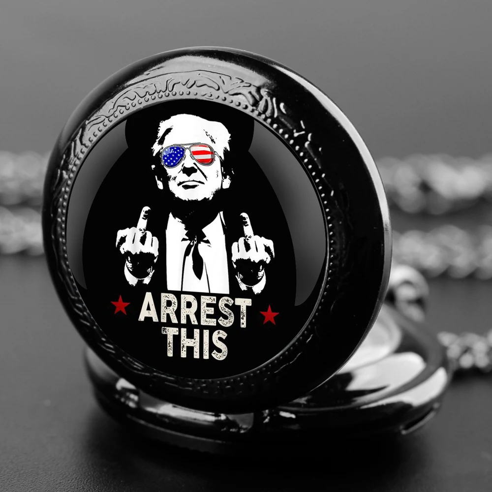 Criativo Trump Vitória Pingente Quartz Pocket Watch, Lembrança Cadeia, algarismos arábicos, com Personalidade Presente