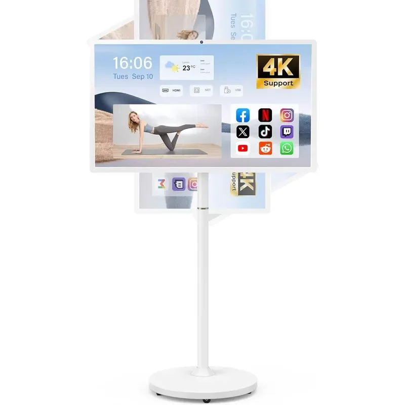 32 Inch Smart TV Stand Mobile Floor Standing LED Display Screen Portable Vertical Touch Monitor For Indoor Outdoor Use White - view 4