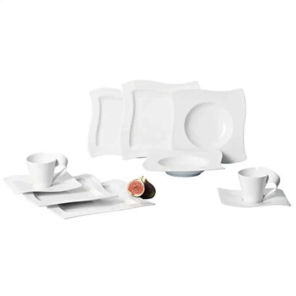 

Фарфоровый набор посуды из 30 предметов, современный шикарный оригинальный дизайн, белая прямоугольная форма, посудомоечная машина, безопасная для микроволновой печи, элегантный