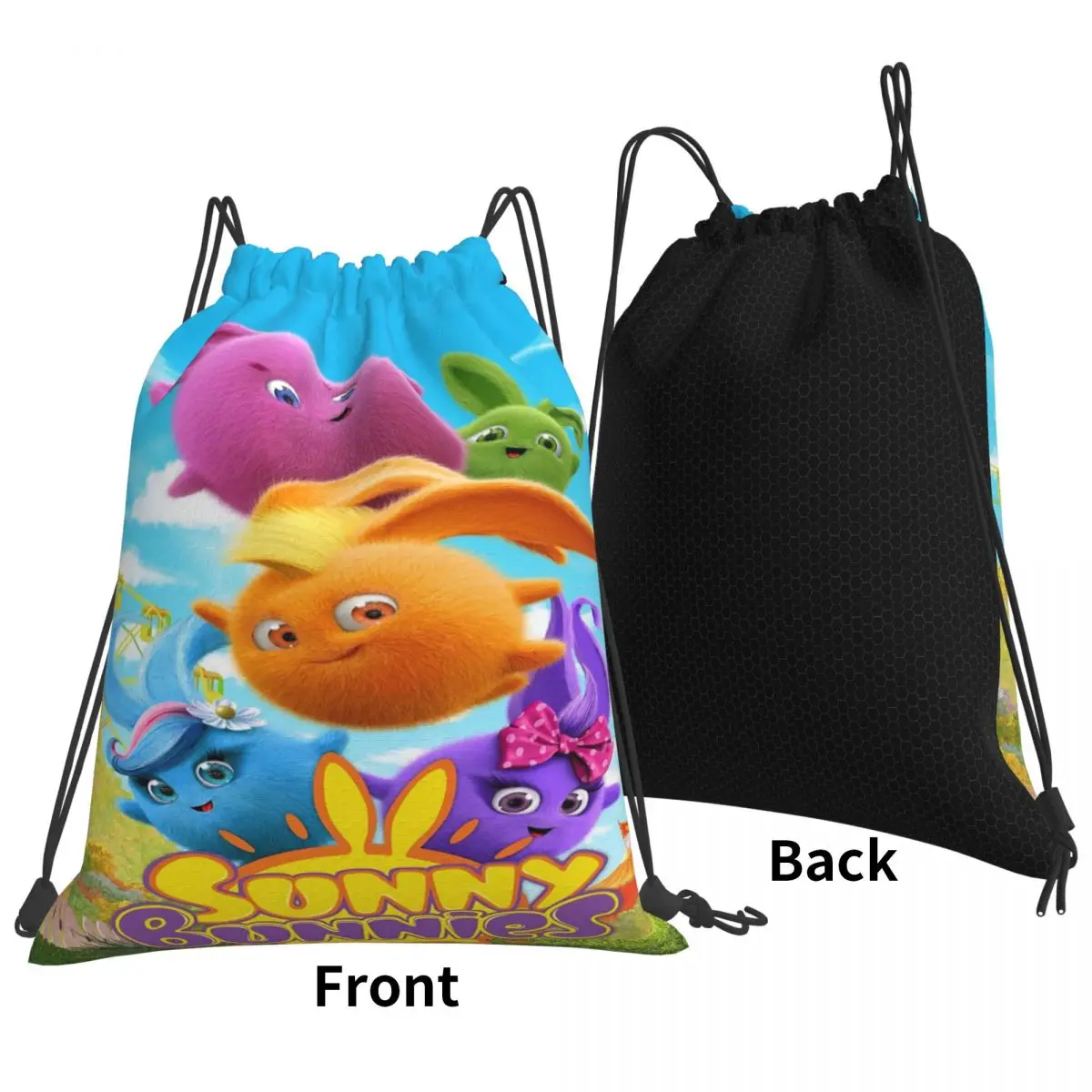 Sunny Bunnies Anime Cartoon Backpacks Portable Drawstring Bags Sports Bag Book Bags for Man Woman School