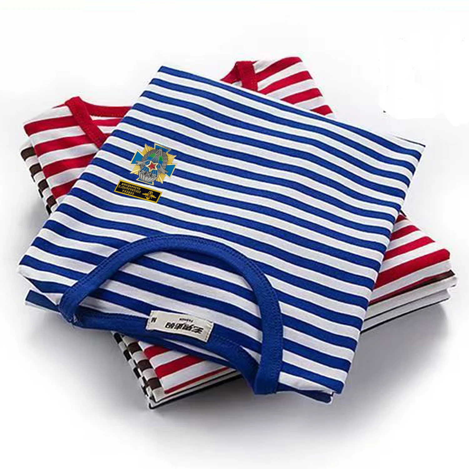 Russian Airborne Troops VDV Paratrooper Medal Stripes T-Shirt Polyester Cotton Long Sleeve Mens Sailor Striped Shirt Military