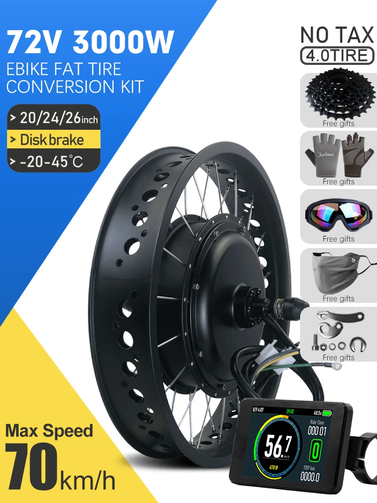 AliExpress KUNTENG E-BIKE Electric Fat Bike Motor Kit 72V 3000W 4.0Tyre Brushless Rear Hub Motor Wheel Dropout 170/190mm for Snow Ebike Conversion Kit