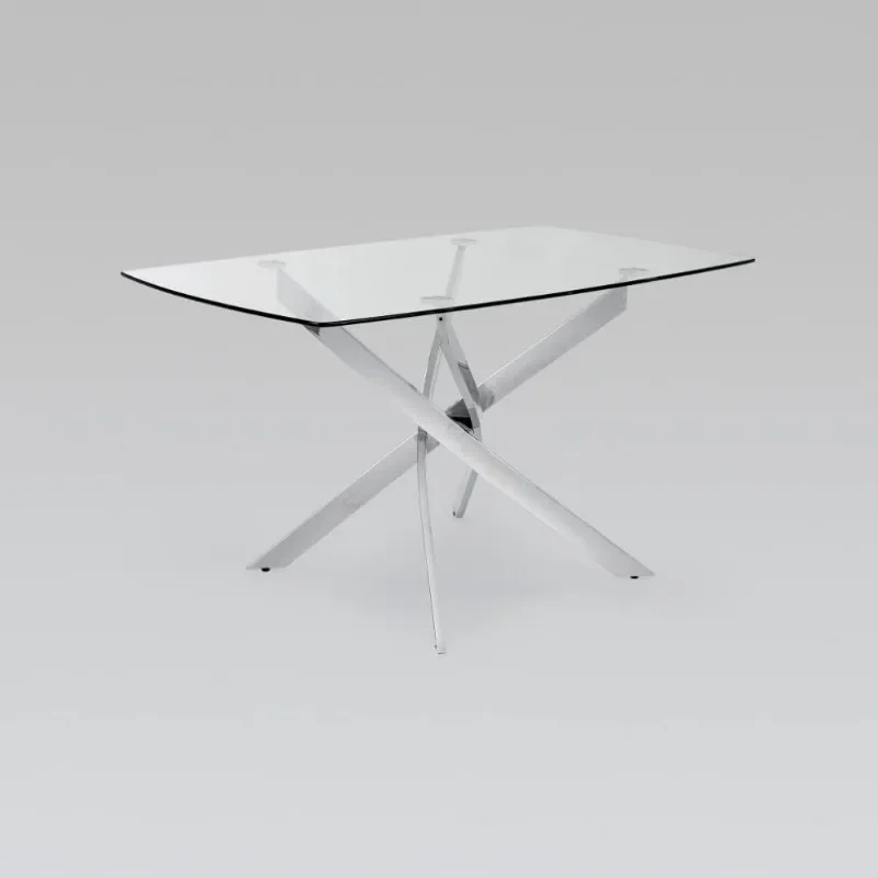 La table à manger en verre présente un design flexible, une surface trempée et une base robuste, ce qui en fait un ajout élégant aux maisons modernes.