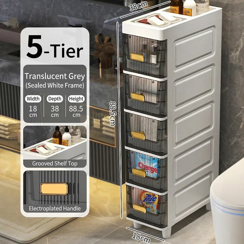 Next Home Bathroom Unit - 5-tier ultra-slim plastic storage cabinet, bathroom