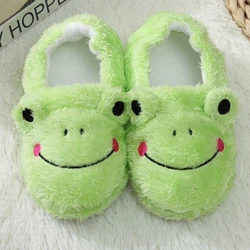 Toddler Boy Slippers Cartoon Frog Plush Warm Shoe Little Kid Winter House Shoes Soft Rubber Sole Home Indoor Footwear Baby Items