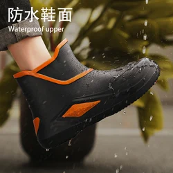 Fashion Men's Ankle Rain Boots Outdoor High Quality Men Hiking Fishing Water Shoes Non-slip Chef Work Boot Mans Water Proof Shoe