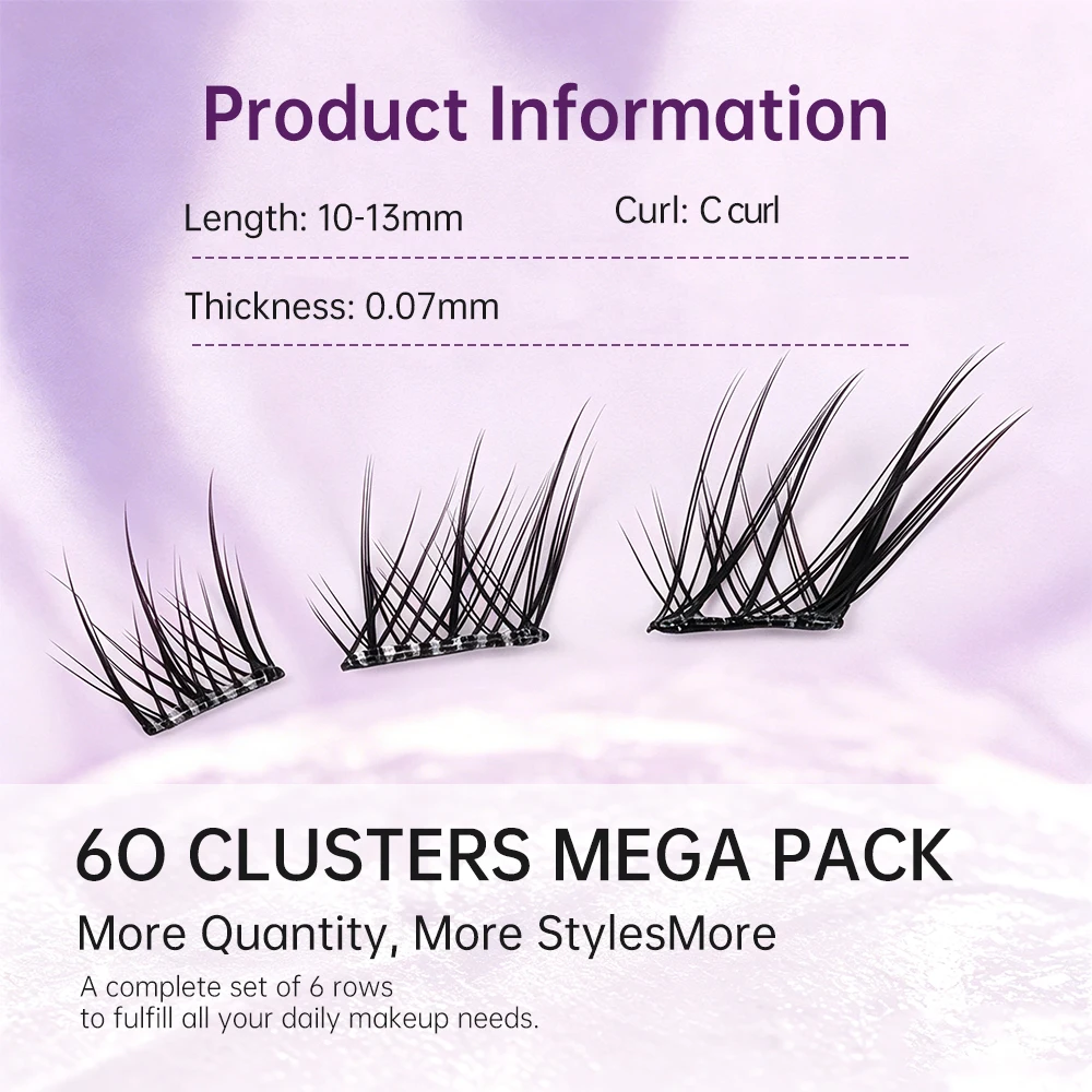 Yelix Kleberfreie Cluster-Wimpern im Fox-Look, Natürlich Flauschig, Feiner Schaft, Großhandel für Schönheitssalons, Lieferanten, Make-up-Profis – Detail 6