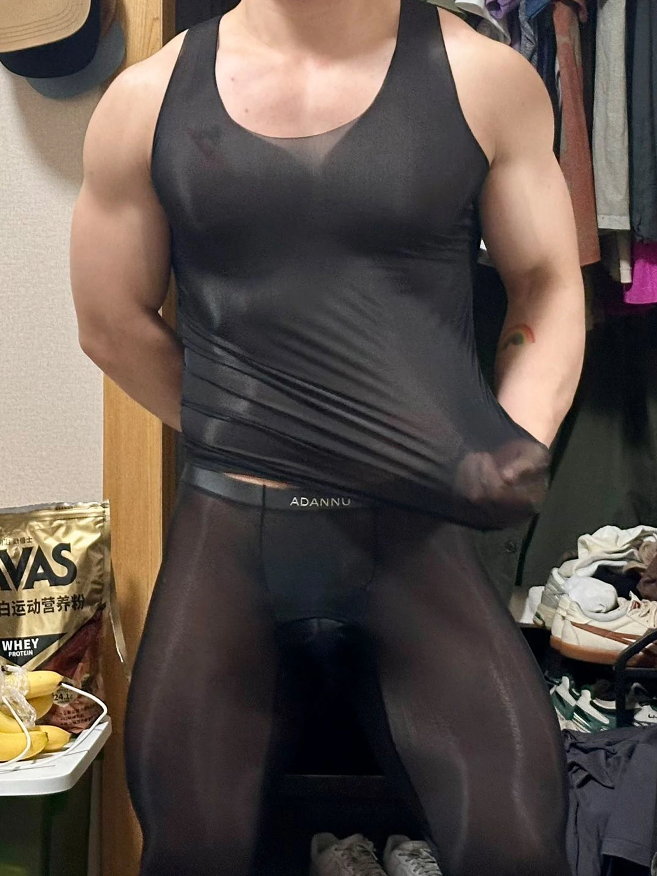 Sexy Transparent Men's Shapewear Vest-High Elastic Off-Shoulder Summer Breathable Comfort Base Layer for Gym And Workout