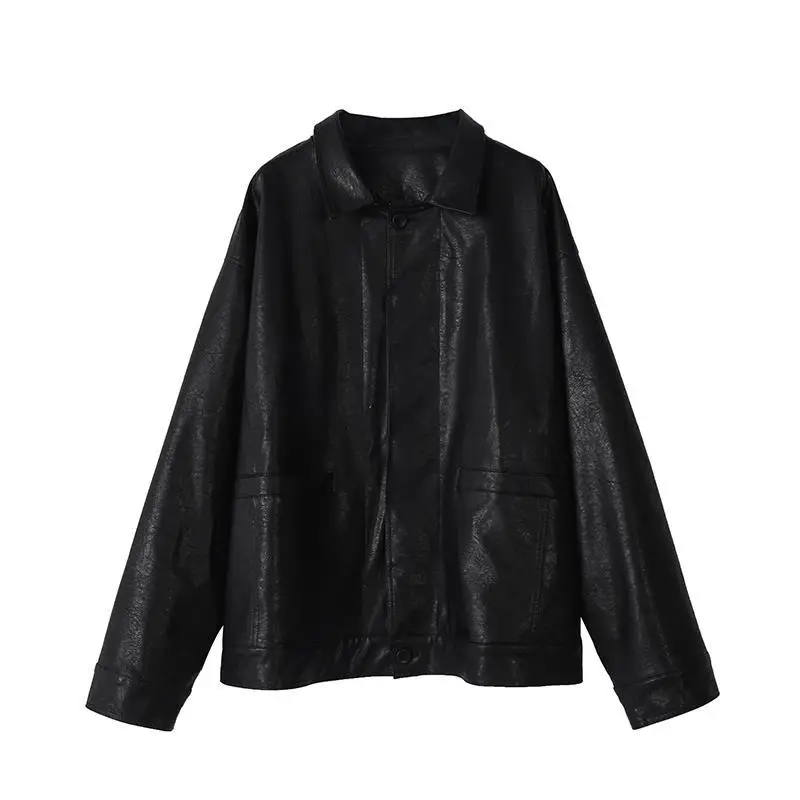 Черная зимняя кожаная куртка для женщин, Корейская свободная тонкая мотоциклетная куртка, Женская мода 2021, уличная одежда, женская верхняя одежда, байкерские пальто