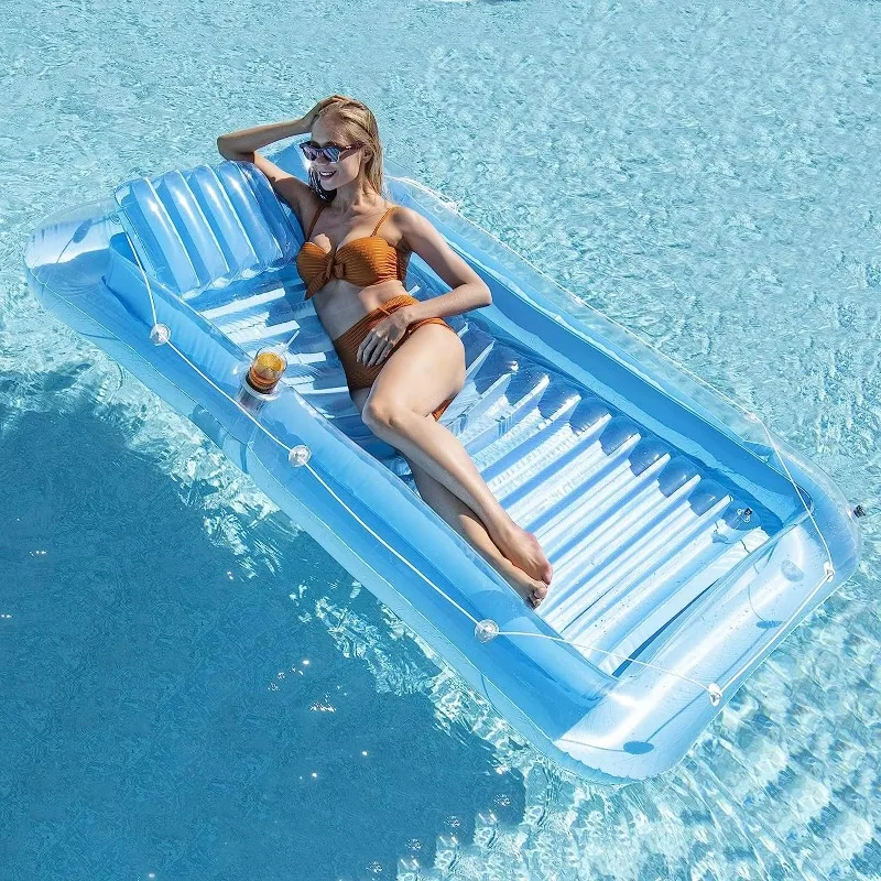Inflatable Pool Float Lounger Raft Float for Adults with Detachable Pillow Pool Toy for Tanning